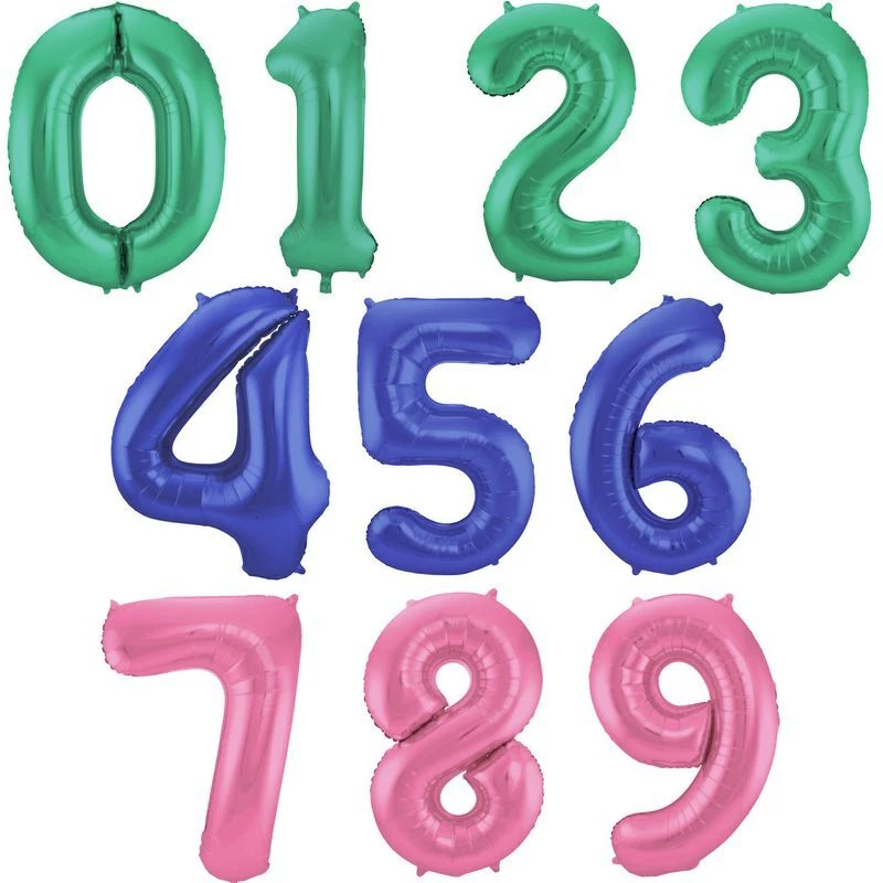 Ballon Chiffre Mat XL Anniversaire Enfant Vert Bleu Rose - Photo 1/1