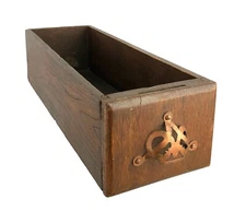 Antique Wooden Sewing Table Drawer with Decorative Copper Pull Handle