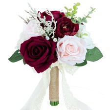 Wedding Bouquets for Bride Bridesmaid, Artificial Burgundy Blush Bride Flower...