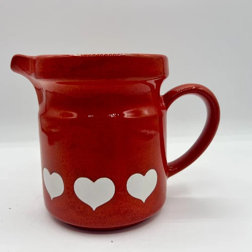 Vintage Waechtersbach West Germany Red Pitcher Creamer White Hearts Valentines