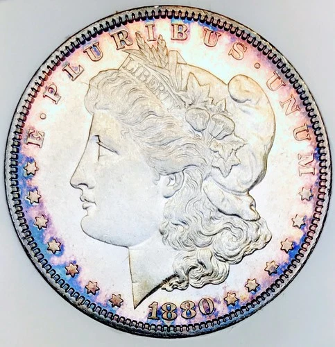1880 O MORGAN UNBELIEVABLE RAINBOW RIMS! MS+++++ MICRO O BEAUTY! RARE NR #64318