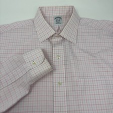 Brooks Brothers Men's 16 1/2-34 Pink Blue Check Cotton Long Sleeve Dress Shirt