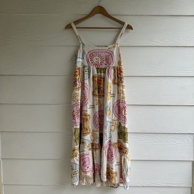 Paper Heart Sunburst Fruit Patchwork Print Midi Dress L Boho Italian Summer