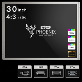 UNICO 30" Arcade Monitor, 4:3 Ratio LCD Gaming Monitor for HDMI/VGA/CGA/EGA