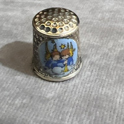 Vintage Weihnachten 1984 HUMMEL versilbert Emaille Engel Fingerhut