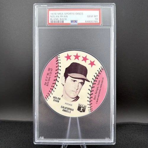 1976 MSA Sports Discs Nolan Ryan Blank Back California Angels PSA 10 GEM MT