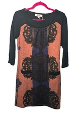 Aryeh Women’s Black, Brown, Blue Geometric Sweater Dress With Pockets Sz. L NWT