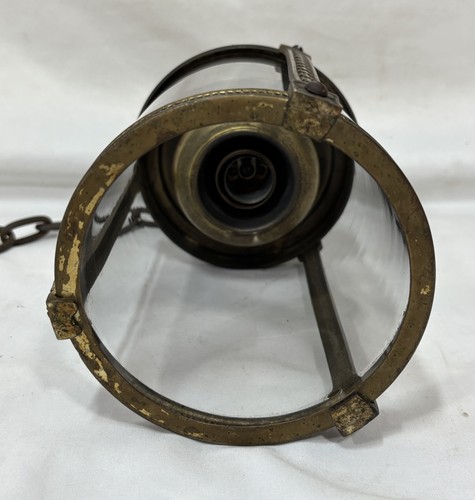 Antike 20er Jahre Art Deco vergoldete Messing & Glas Zylinder Decken Pendelleuchte Leuchte - Bild 13 von 17