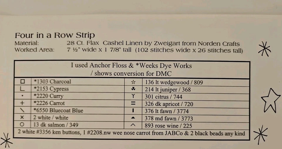 Mosey 'N Me FOUR IN A ROW STRIP Counted Cross Stitch Pattern & 5X WDW Floss - Image 4 of 4