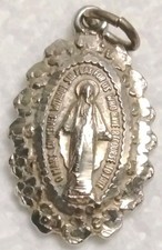 Antiguo colgante medalla Virgen María de plata esterlina credo católico