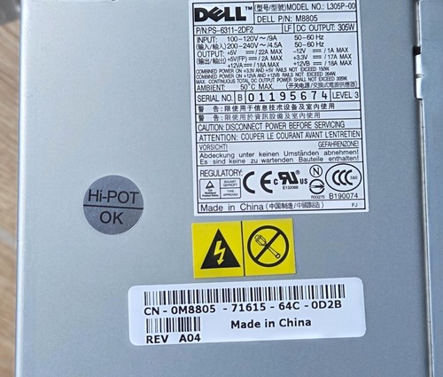 DELL 300W PC Netzteil ATX Power Supply L305P-00 M8805