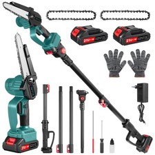 2 Batteries Brushless Long Reach Chainsaw Pole Saw Cordless Wood Cutter Saw