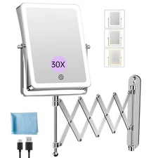 Rechargeable Wall Mounted Makeup Mirror with Lights, 8.7 Inch Double Sided To...