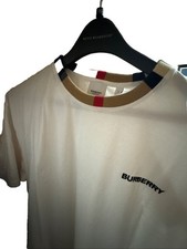 Burberry Men's White Cotton Logo T-Shirt Striped Collar Crew Neck Size XL
