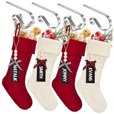 PCS Christmas Stockings with Wooden Name Tags Stocking Holders,18  4 Red,white