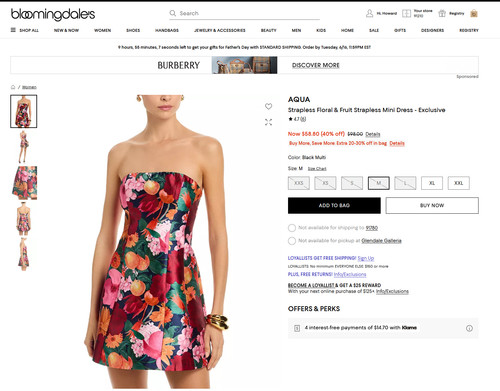 Aqua Strapless Floral & Fruit Mini Dress Bloomingdale's Large L