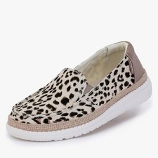 Hey Dude Women's Lena Leopard Angora Slip On Casual Shoes Brown Black Size 6