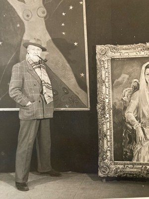 Original Foto Kees Van Dongen Fotografie 1920 vor einem alten Gemälde alt alt