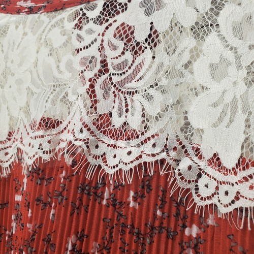 Suzanne Betro Burnt Orange Floral Lace Pullover Blouse Pleated Folds Size 2X - Picture 4 of 10