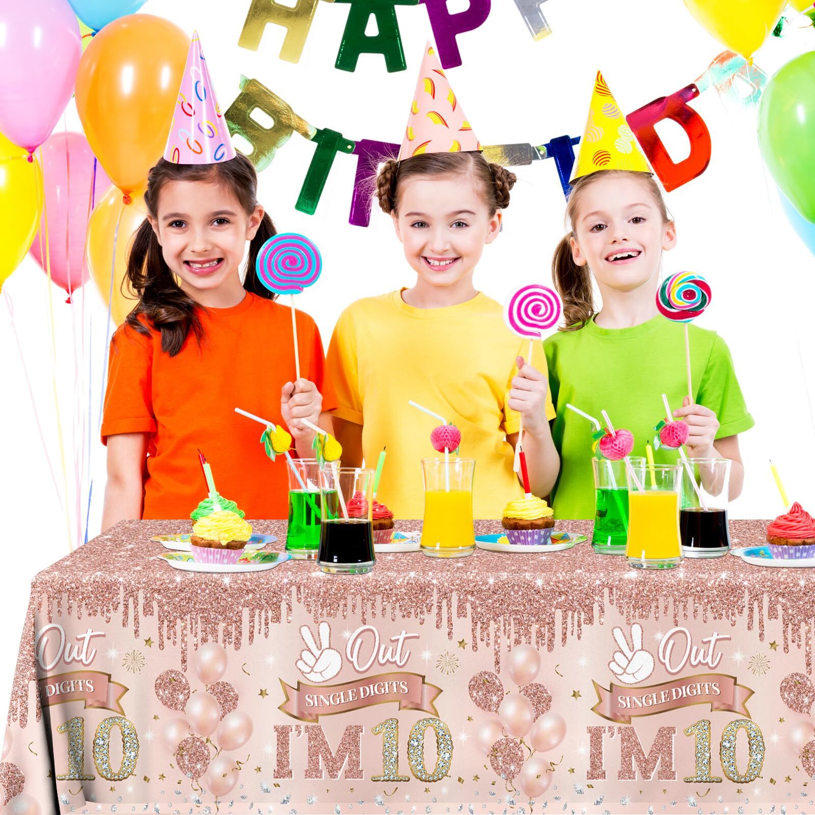 Guzbewu 10th Birthday Decorations for Girl3pcs Rose Gold Double Digits Birthd...