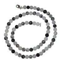 Turmalin Quarz Kette 6 Mm Ø Kugel LäNge Ca. 45 Cm 925 Er Silber Verschluss Quarz