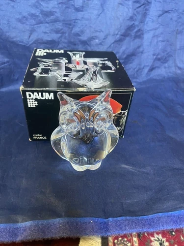 Daum Crystal Owl Figurine Paperweight Signed France Clear Bird With Box