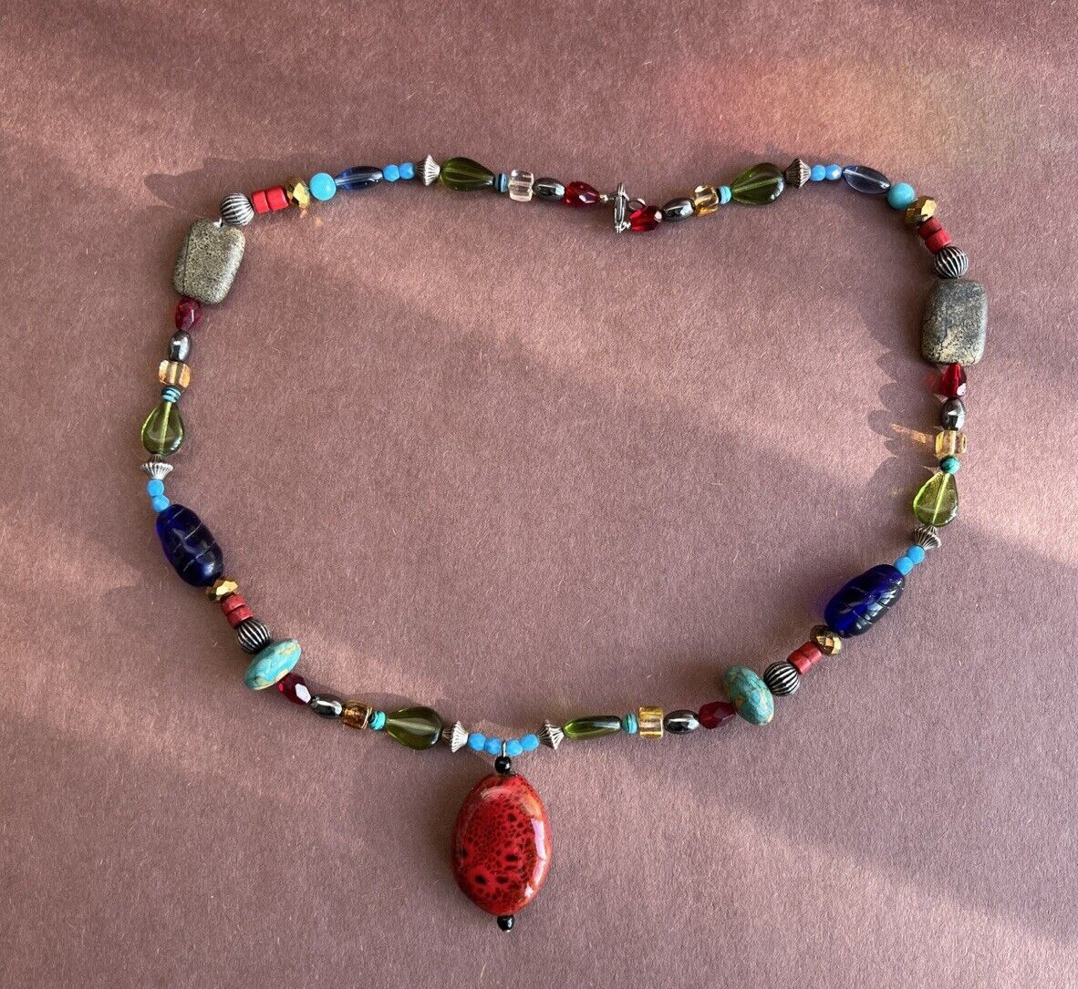 Handcrafted Multicolored Artisan Bead Necklace w/… - image 2