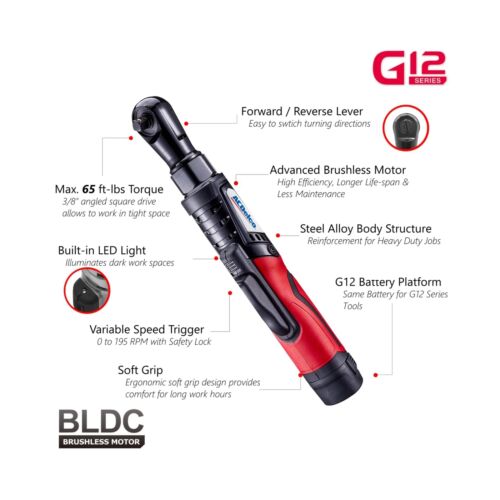 ACDelco ARW1210-3P G12 Series 12V Cordless Li-ion 3/8” 65 ft-lbs. Brushless R... - Picture 2 of 7