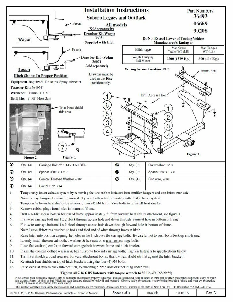 Enganche de remolque para Subaru Legacy Sedán Outback Wagon 10-19 receptor de 1-1/4" Foto 4 de 4