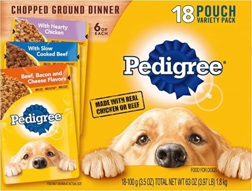 PEDIGREE CHOPPED GROUND DINNER Adult Soft Wet Dog Food 18-Count Variety Pack