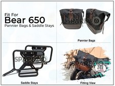 For Royal Enfield Bear 650 Canvas & Leather Pannier Bags With Saddle Stays D4