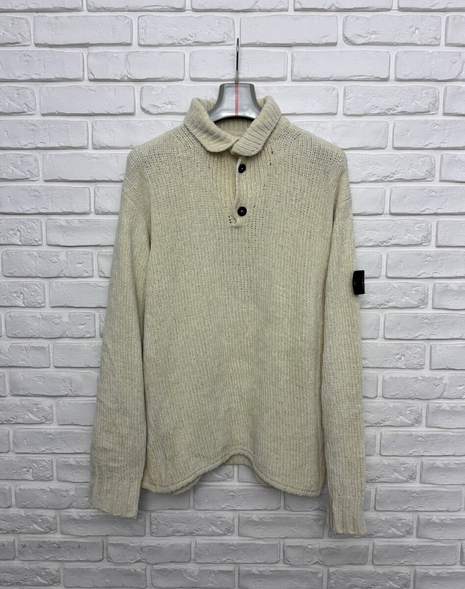 Vintage 90s Stone Island 1998 Chenille Knit Pullover Cream Vintage 90s Stone Island 1998 Chenille Knit Pullover Cream