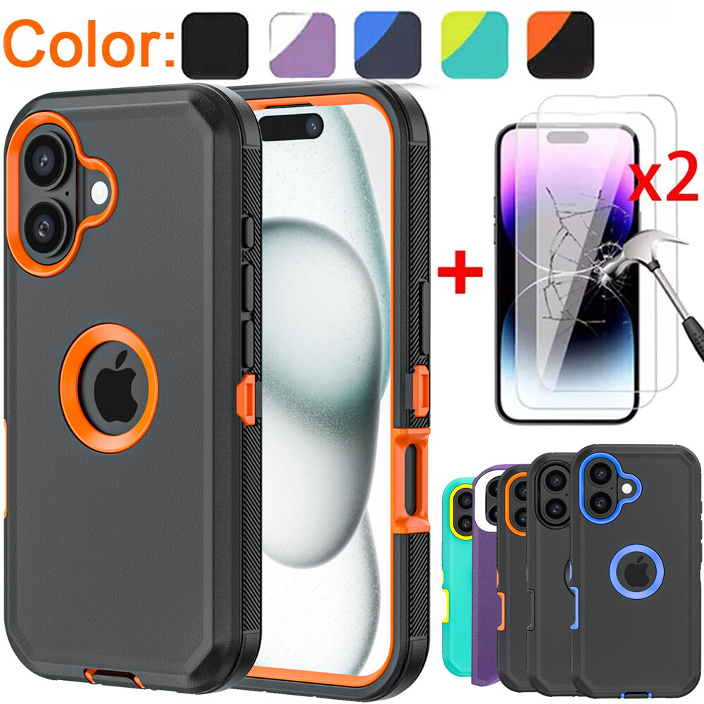 For iPhone 16 Pro Max/Pro/Plus Case Phone Cover Heavy Duty+Tempered Glass Screen