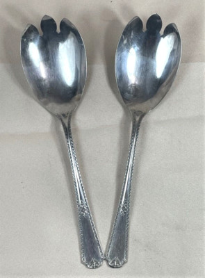 2 Wm. A. ROGERS AA 1929 Berkley Silver Plate Serving Salad Spoons Forks 8.75''