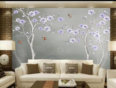 3D Purple Flower Branch 4489NA Wallpaper Wall Murals Removable Wallpaper Fay