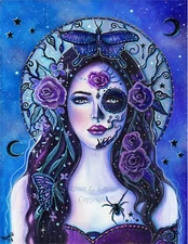 Original 11x14 acrylic vida y muerte day of the dead painting RENEE L. LAVOIE