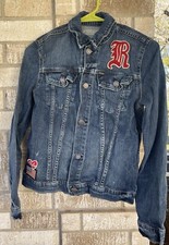 Vintage 90s Polo Kids Jean Jacket Denim Patch Stitched Sz 16 Youth Ralph Lauren