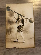 Real Photo RPPC Postcard Man w Barbells Strongman Sideshow Circus Freak Show