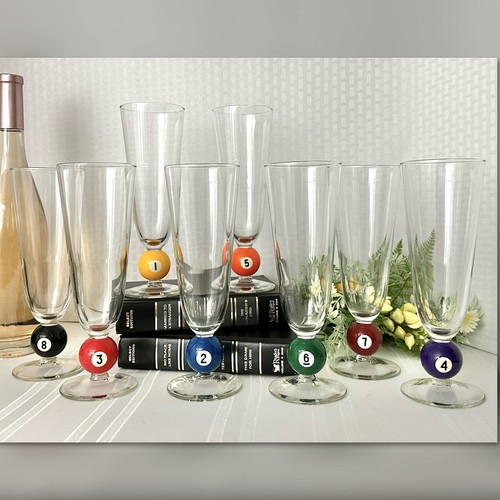 Billiard Pilsner Pool Ball Stemmed Glasses Barware Pool Drinkware Set 8