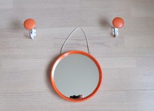 2 Garderobenhaken + Spiegel rund Orange 70er Jahre vintage Set Garderobenset