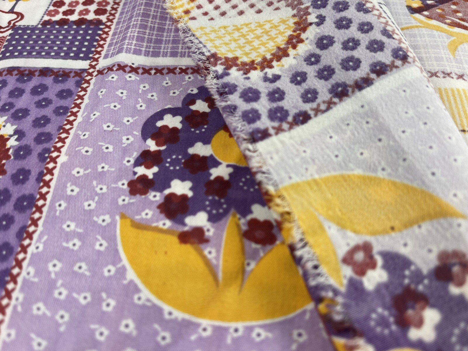 Vintage Lilac Purple Patchwork Fabric Hearts Strawberry Flower Red