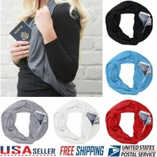Women Convertible Infinity Scarf With Hidden Zipper Pocket Loop Travel Scarf US