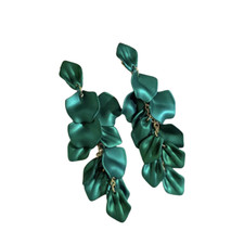 Green Flower Petal Earrings Acrylic Flower Dangle Leaf Chandelier Pageant 5