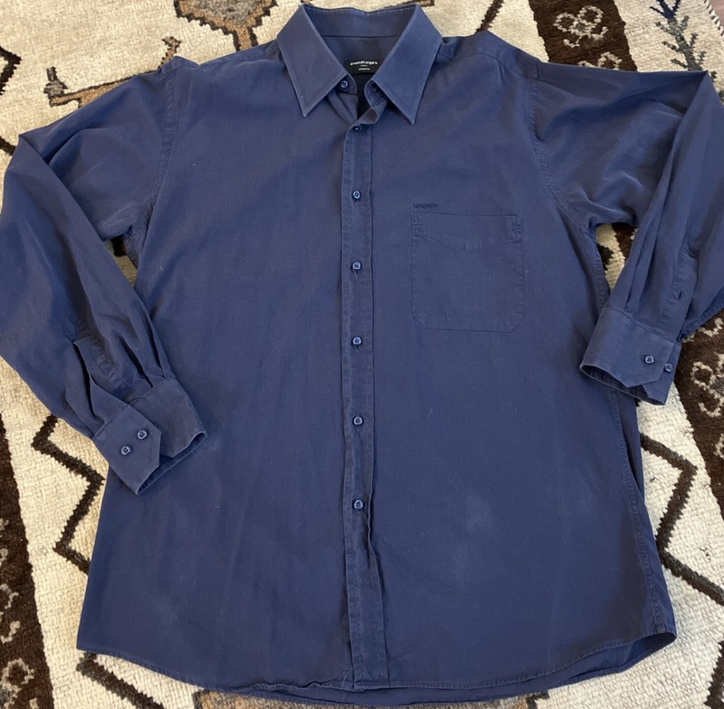 Ungaro Mens Vintage Solid Navy Casual Shirt 42/16.5  100 % Cotton Made In Italy