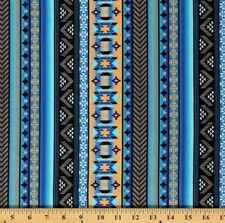 Cotton Aztec Southwestern Patterned Stripes Blue Fabric Print by Yard D464.51