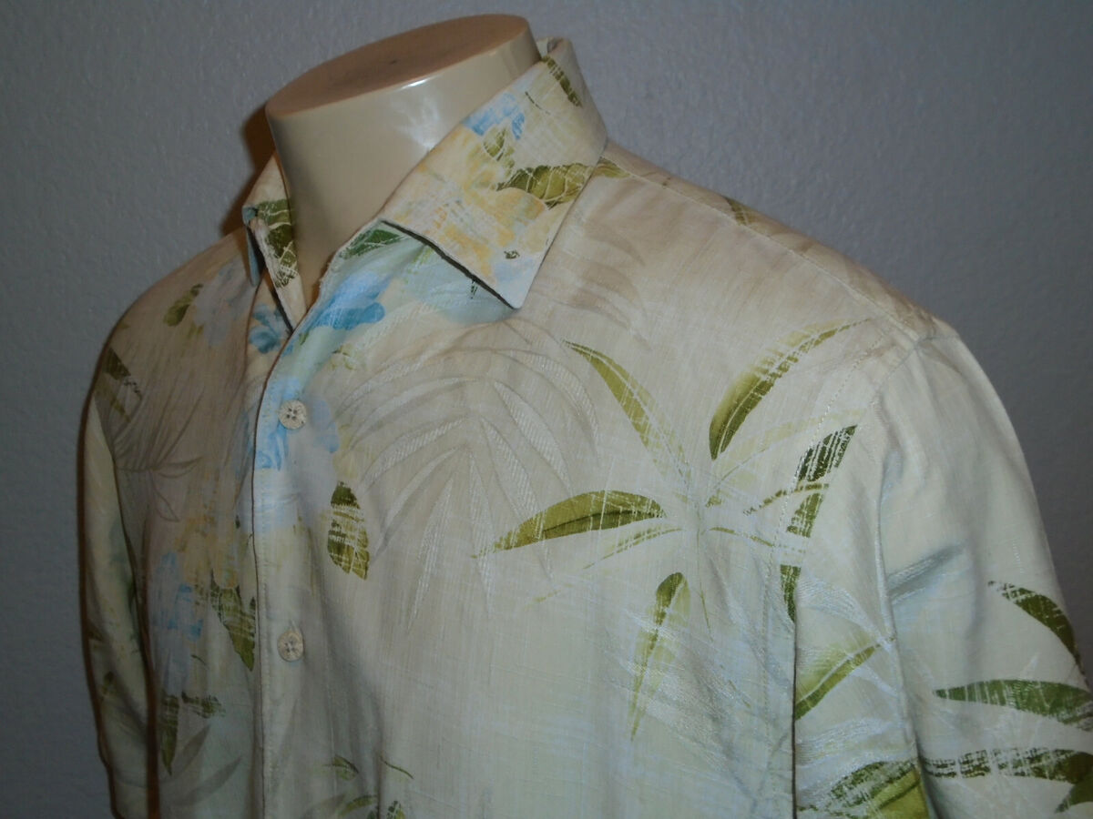 Tommy Bahama Hawaiian Shirt Mens M Medium Yellow Button Up Silk Blend  Collared