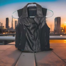 Drome Women's Vest Small Moto Leather Black Zip Sleeveless Biker Bar