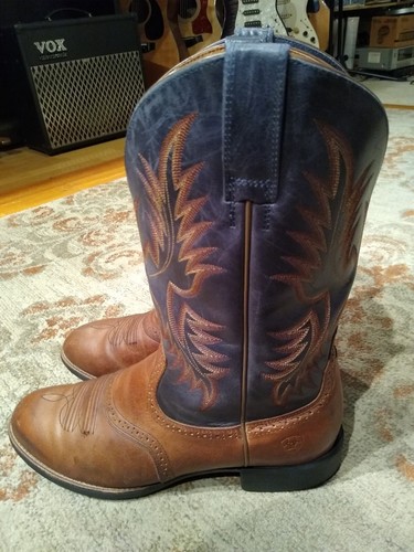 ARIAT HERITAGE BROWN & BLUE LEATHER ROUND TOE COWBOY BOOTS #10015299 MEN'S 11.5D - Picture 3 of 12