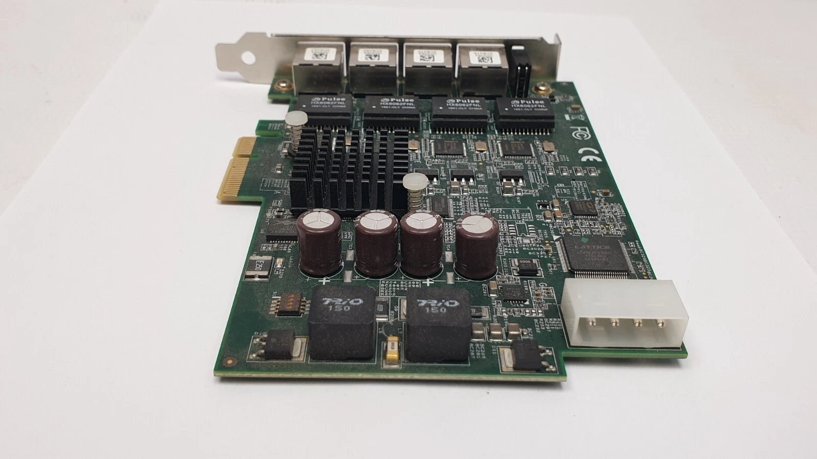 ADLINK PCIe-GIE64+ card from the power-connector end, PCIe x4 edge
