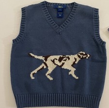 COTTON BLU Boys Pointer Dog Sweater Vest CADET BLUE 5 BRAND NEW V-Neck Cotton